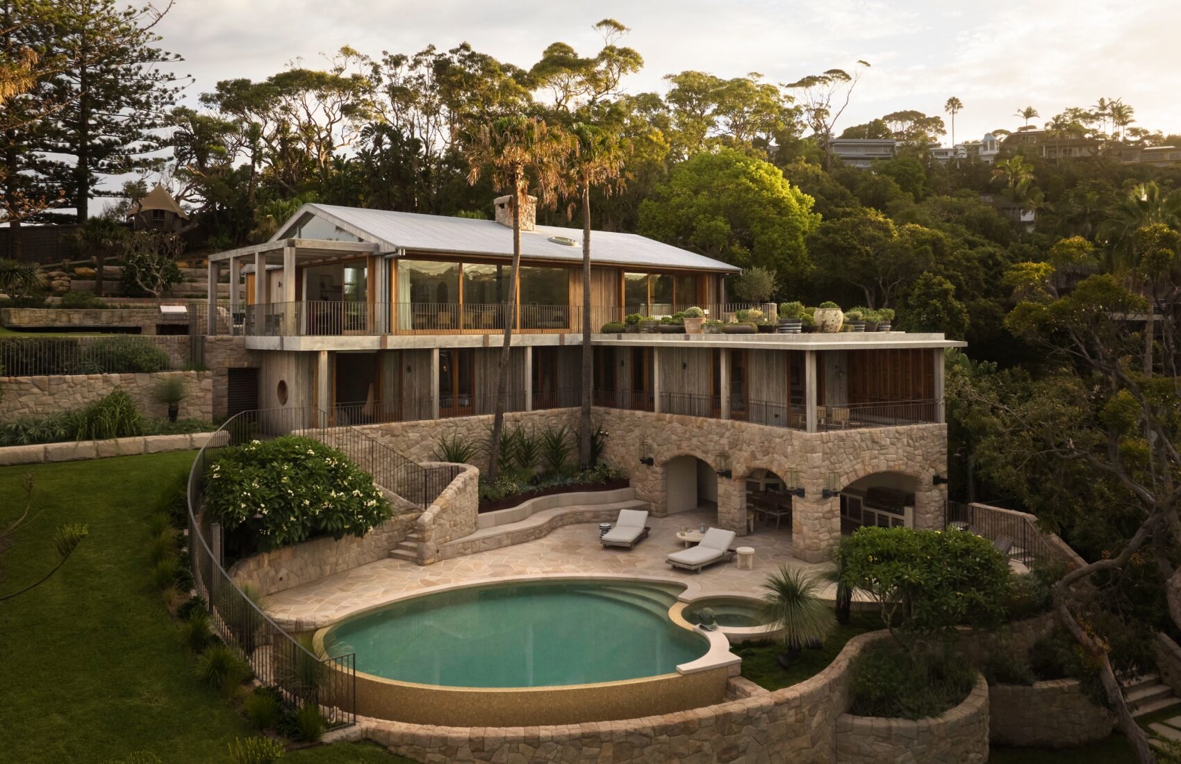 Stone and timber house with pool